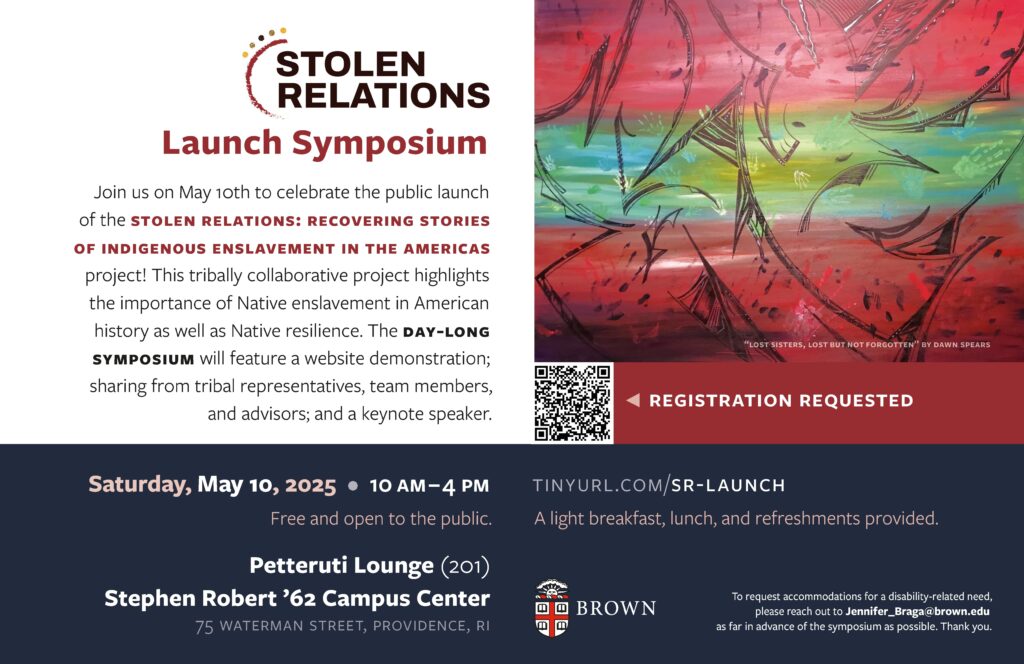Poster describing the Stolen Relations Launch Symposium on May 10, 2025.